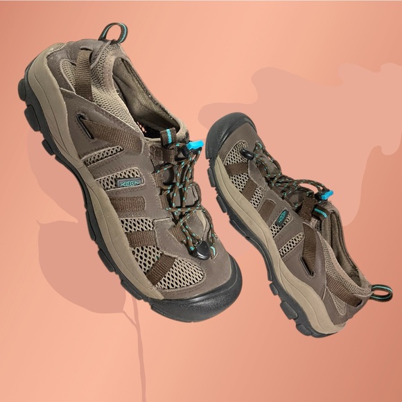 KEEN Waterproof Sport Shoe Women’s Size 9.5 Leather Brown/Turquoise #5133 - Picture 4 of 11